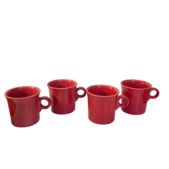 Set Of 4 Fiesta Scarlet Red Coffee Mugs O Ring Handles Contemporary - Picture 9 of 14